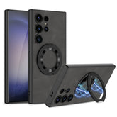 Samsung S24 Ultra Leather  Back Cover With Wireless Charging  and 360 Rotating Invisible Stand-Grey